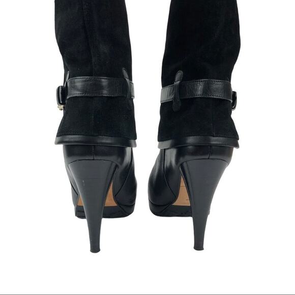 Cole Haan Kennedy Leather Suede High Heel Nike Air Boots Buckles in Black 6.5 - Picture 6 of 14